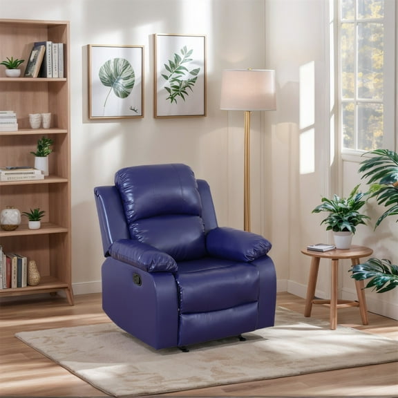 Hommoo Semi PU Leather Manual Recliner Chairs for Living Room & Home Theater, Reclining Lounge Chair 160° Recline, Dark Blue