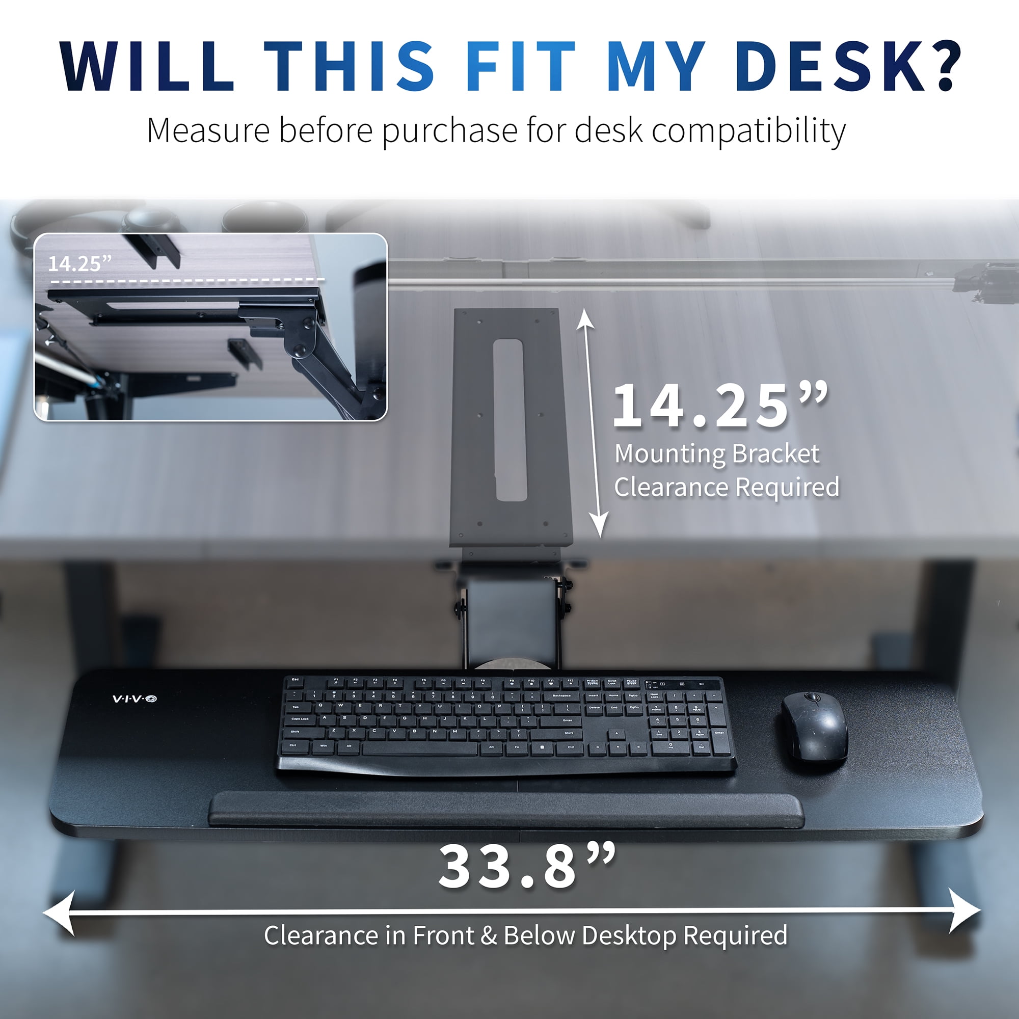 VIVO Adjustable 34" Computer Keyboard & Mouse Platform Tray Under Desk Mount