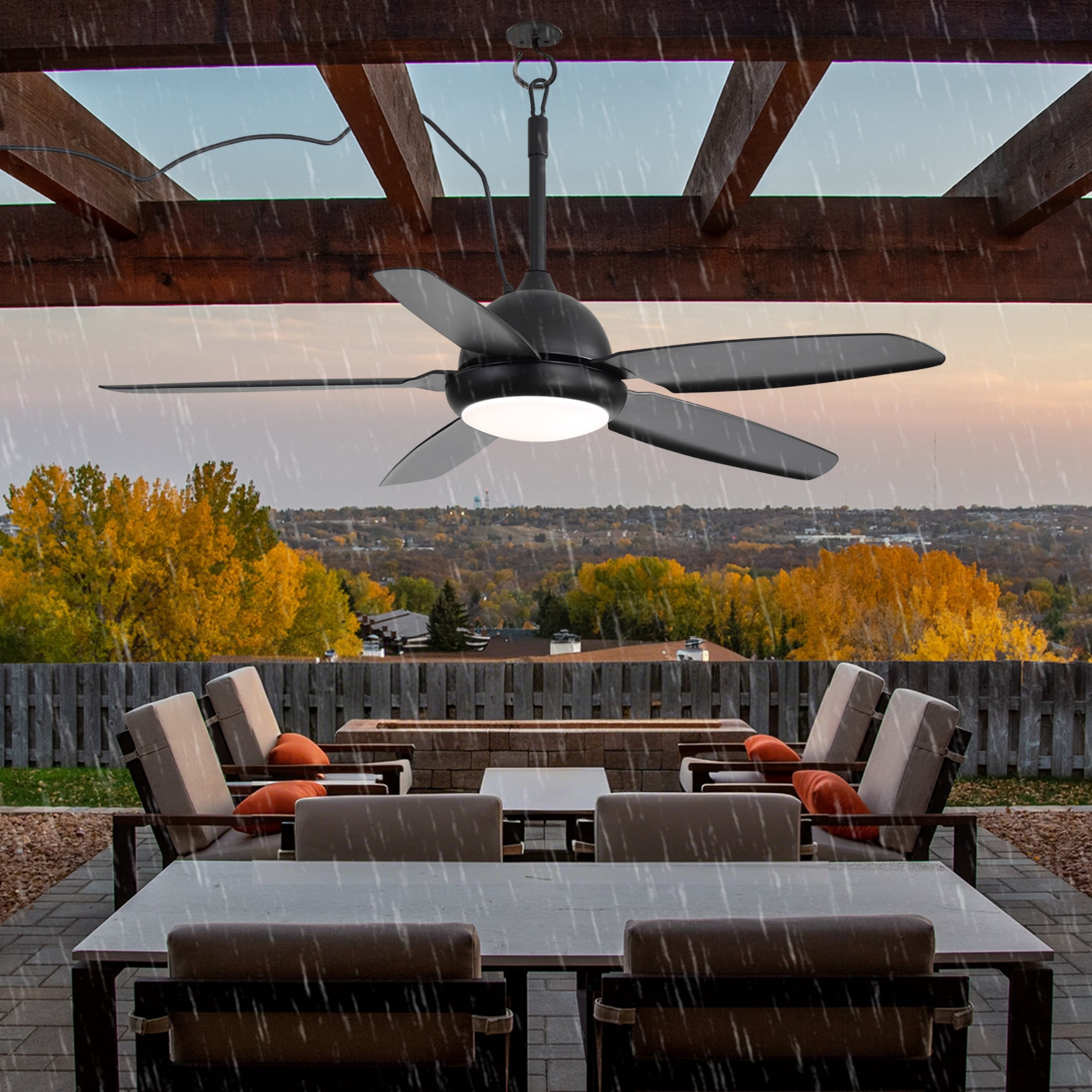 Sofucor 52" Modern Outdoor Ceiling Fan with Light and Remote Control 6-Speed DC Motor, 3 Color Temperatures, Weather-Resistant for Outdoor, Black