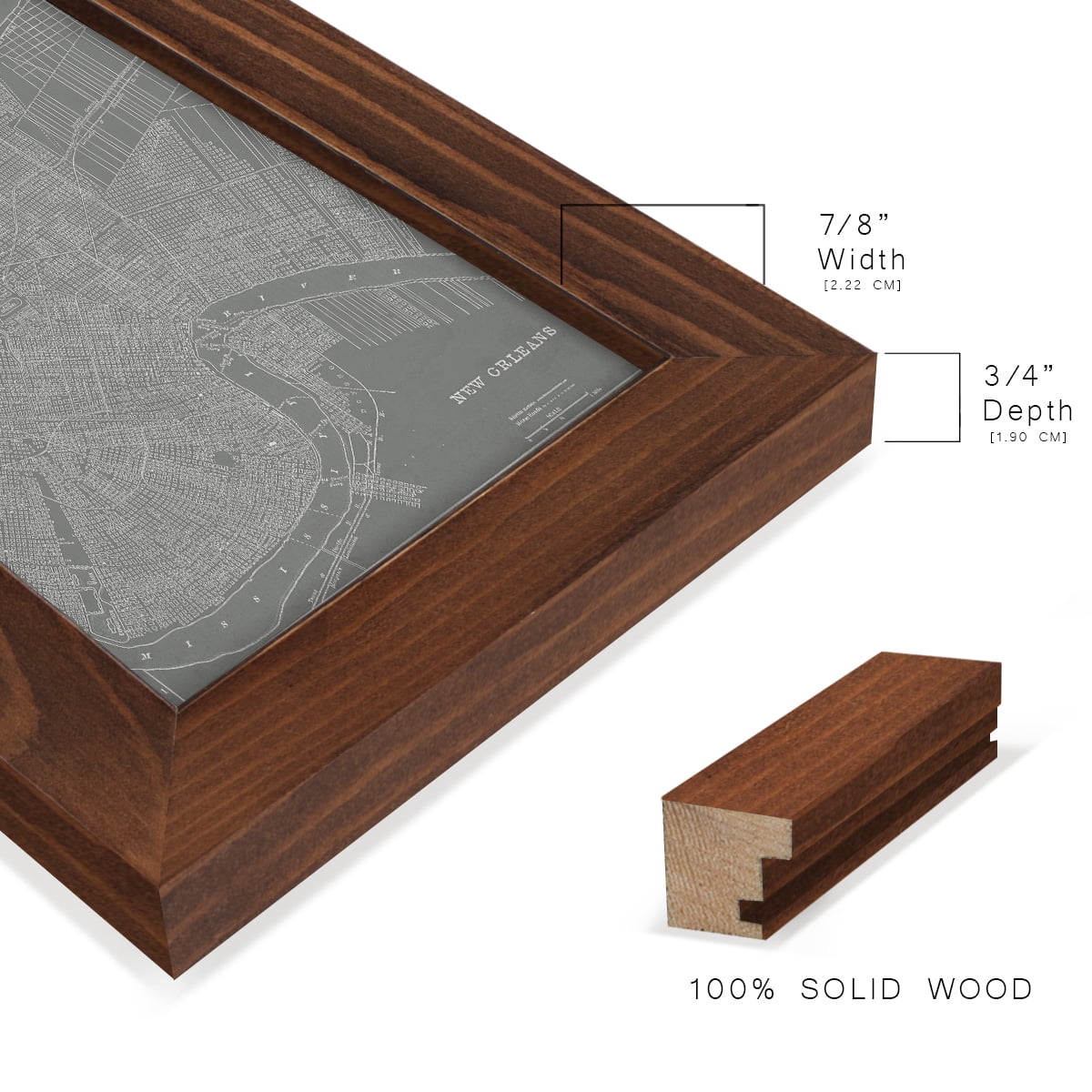 City Map of New Orleans -Framed Print w/glass-Chestnut