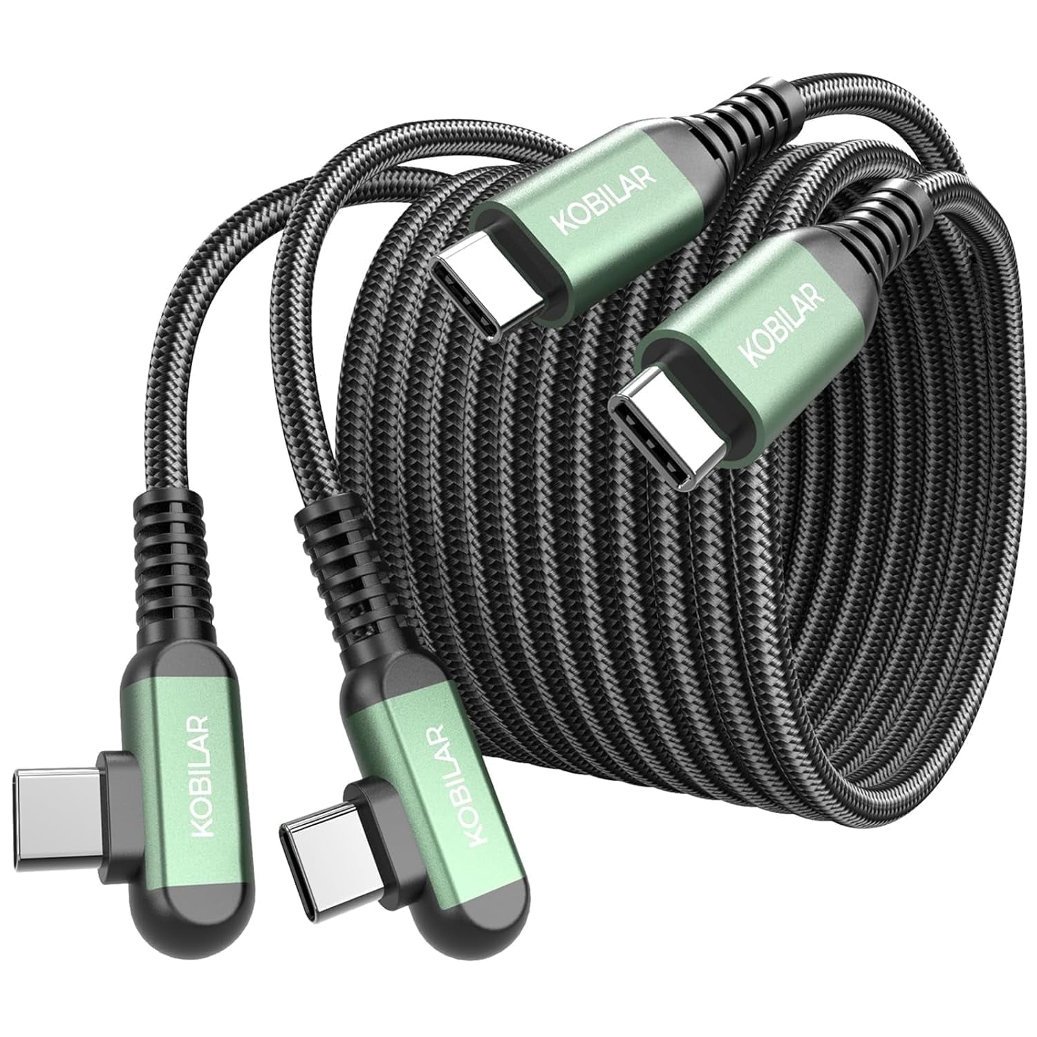 Kobilar 2pack-10ft USB C to USB C Cable, C Charger Cord right angle usb c, 90 Degree for iPhone 16 Series, Samsung Galaxy S25, S25+, Note20, Pixel 7, Pixel 8, ipad charger cord, and More