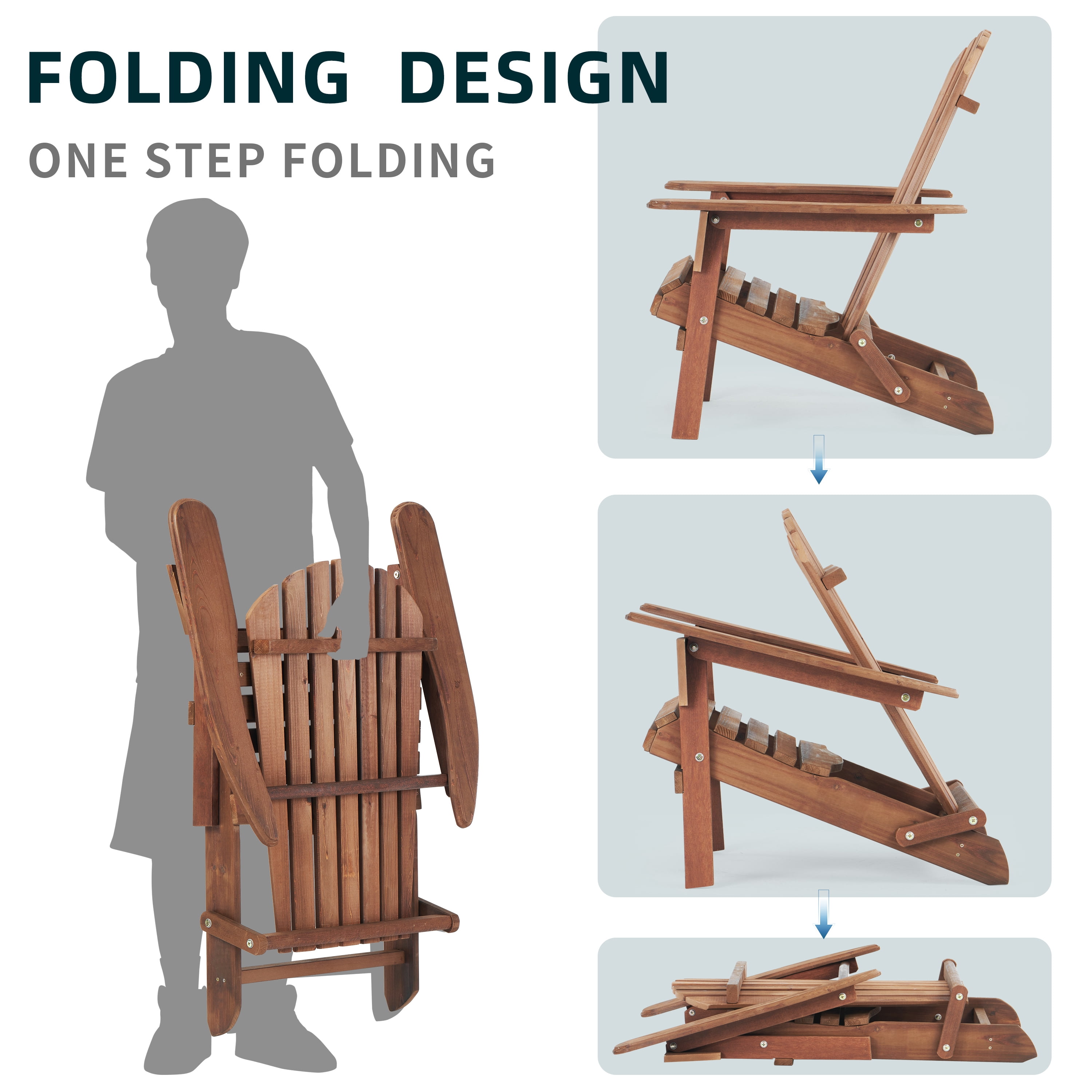 Set of 2 Solid Wood Folding Adirondack Chairs - Half Assembled Outdoor Patio Lounge Chairs for Backyard, Deck, Poolside & Fire Pit - Premium Hemlock Wood Garden Furniture