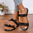 thumbnail image 6 of Xfvqtps Slide Sandals for Womens Flat Double Straps Bow Open Toe Non Slip Beach Summer Sandals Black, 6 of 9