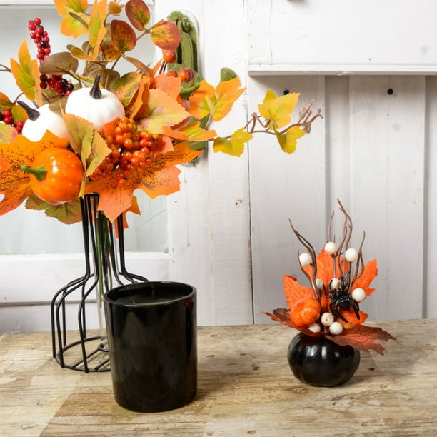 Fiudx Decoración de Calabaza de Halloween, Diseño Único con Hojas y Bayas, Tamaño Pequeño para Mesa o Mostrador, Versátil para Acción de Gracias En Otoño, Regalo Ideal para Decoración Del Hogar, 10,5