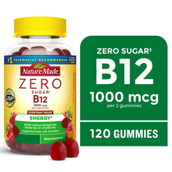 Nature Made Zero Sugar Energy Vitamin B12 Gummies, Sugar Free Gummies, 120 Count