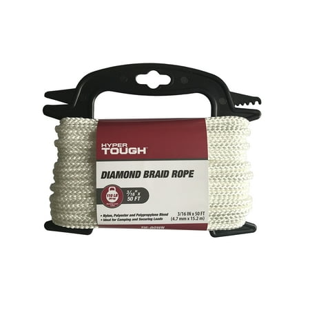 - Hyper Tough 3/16 IN X 50 FT diamond braided rope, white