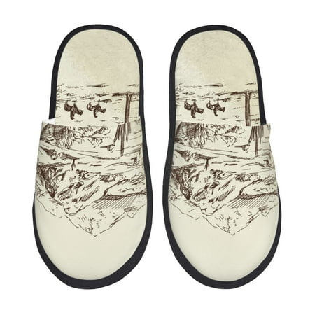 

Disketp Wild West Desert With Cowboys Fuzzy House Memory Foam Slippers Furry Fur Lined Bedroom Shoes Cozy Indoor-Large