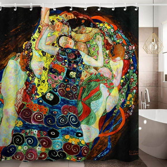 INVIN ART Shower Curtain Set with Hooks,Virgins by Gustav Klimt,Home Art Paintings Pictures for Bathroom