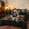 thumbnail image 3 of Manfei Hunting and Fishing Bass Fish King Bedding, Vintage USA Flag King Bed in a Bag, Black Brown Beige, Black Reversible 7-Piece, 3 of 6