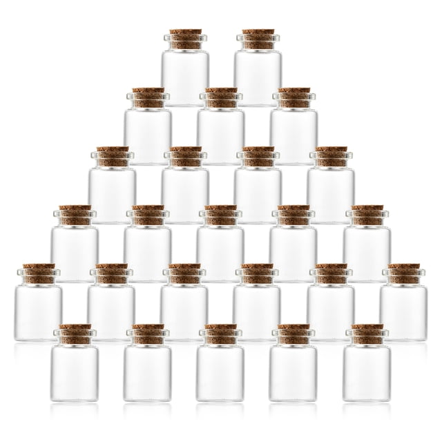 Kearding Mini botellas de vidrio versátiles para manualidades y decoración, minibotellas de vidrio transparente con corcho, 25 pack/lote Almacenamiento y organización del hogar