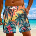thumbnail image 3 of Men's Fashion Hawaiian Print Beach Shorts, Elastic-Waisted Casual Yoga Pants for Summer Vacation, Tropical Holiday and Swim,Orange,2XL, 3 of 7