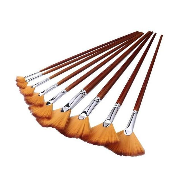 Pieces Artist Fan Brushes Nylon Hair Wood Long Handle Brush for Acrylic Watercolor Oil Painting - Walmart.com