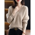 thumbnail image 3 of Suéter de punto suelto para mujer, jersey con Base de cuello en V, suaves y cálidas prendas de punto, Tops casuales elegantes, Otoño e Invierno, 3 of 5