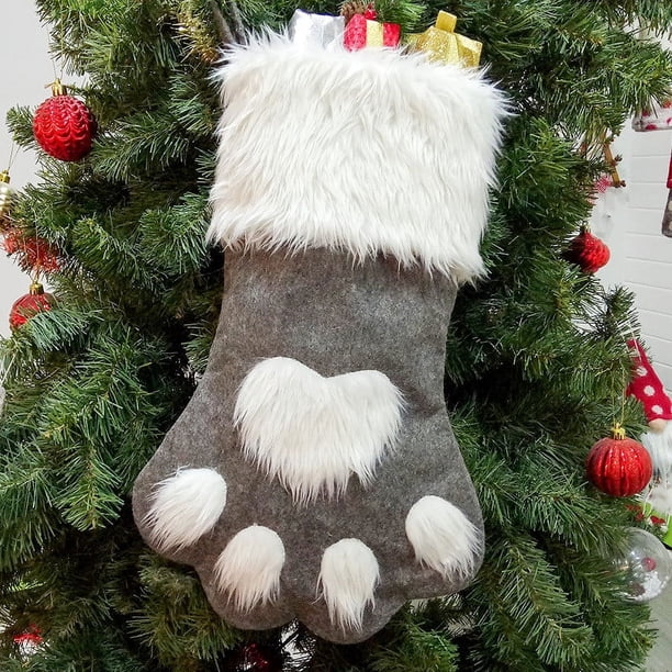 Calcetines navideños con diseño de pata de perro, decoración para árbol de Navidad, diseño de perro rojo y gris de pelo largo, decoración festiva para el hogar, regalo para amantes de las