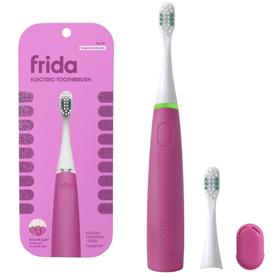 Frida for Kids Electric Toothbrush for Kids, Soft Bristles, Fuchsia, 1 Electric Brush   1 Replacement Head
