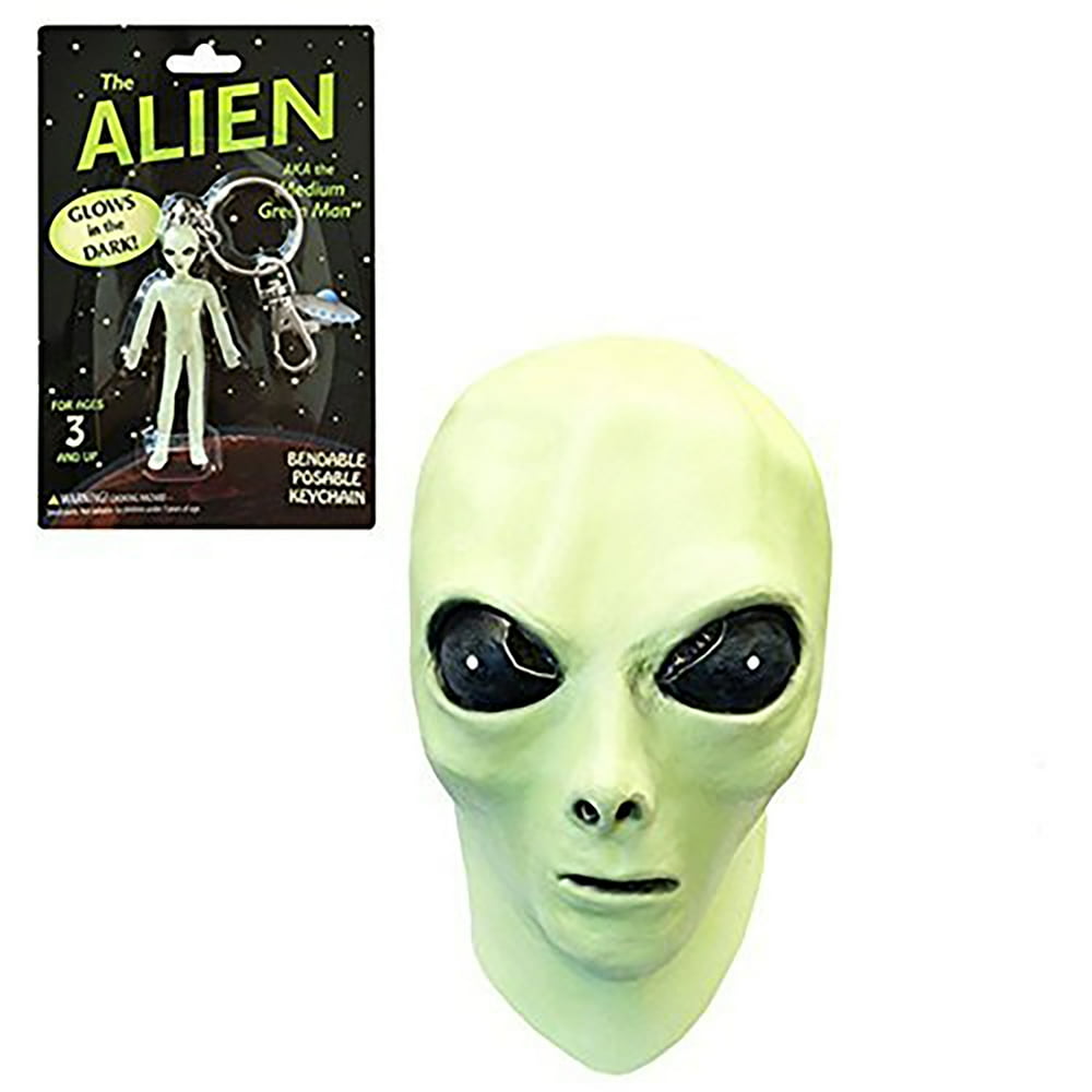 Glow in the Dark Alien Face Mask with Alien Bendable Toy