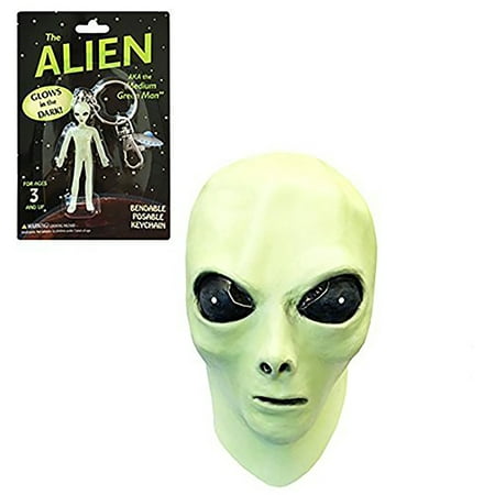Glow in the Dark Alien Face Mask with Alien Bendable Toy