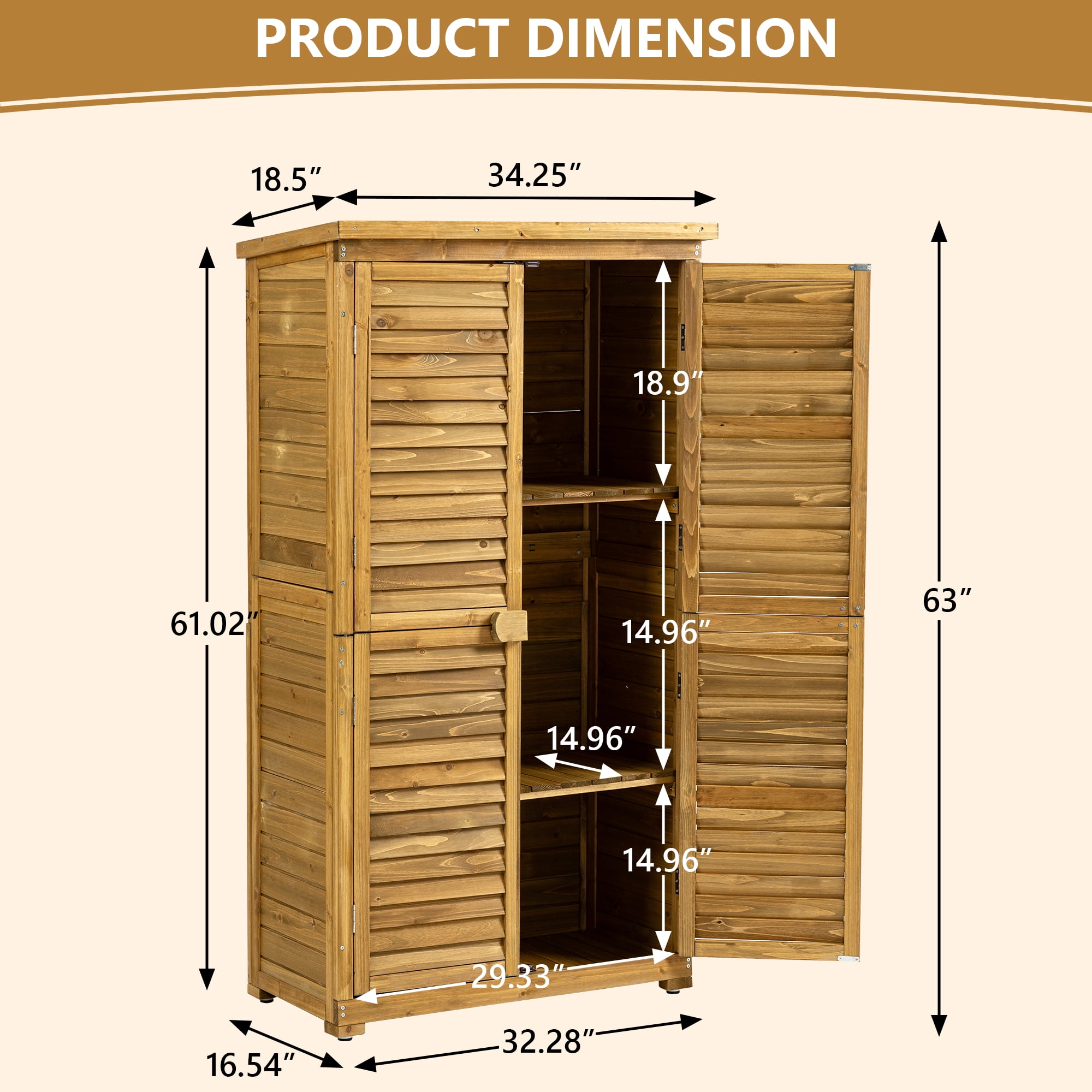 Outdoor Storage Cabinet Wood, Garden Shed Pool Storage Shed with Lockable Door for Patio Backyard, Natural