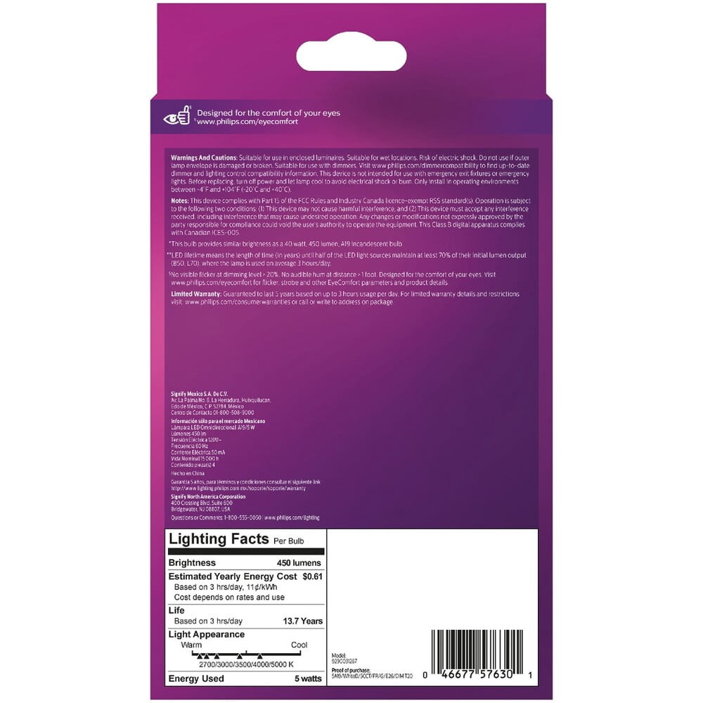 Philips Lighting Co Philips WhiteDial LED A19 Light Bulb