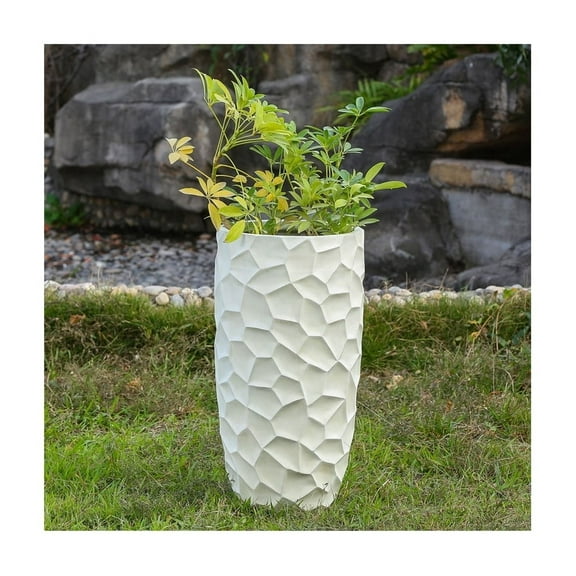 LuxenHome White MgO Geometric Pattern Round 22" Tall Planter