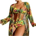 thumbnail image 2 of Leesechin Kimonos for Women Cardigan Long-sleeved Cover-up Split Three-piece Printed Lightweight Swimsuit, 2 of 5