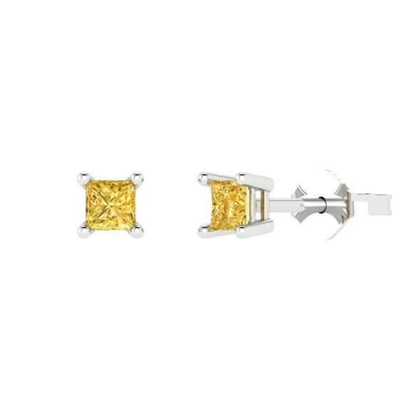 0.5 ct Push-Back Stud Earrings for Women | 3.5mm Princess Cut Natural Citrine | 18K White Gold