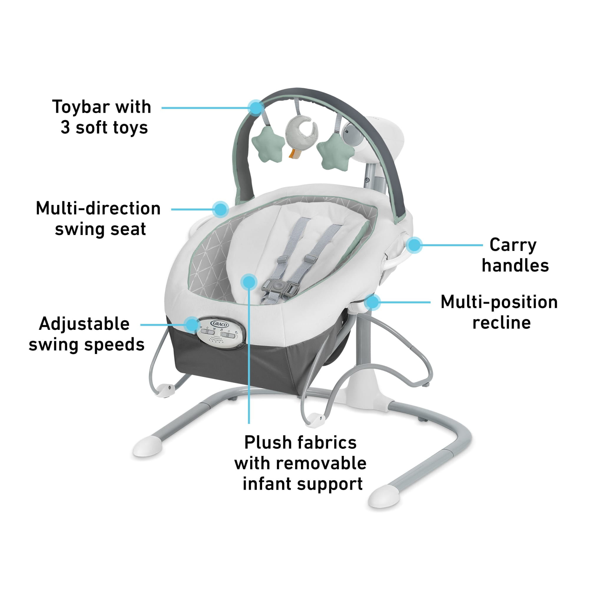 Graco Soothe 'n Sway LX Baby Swing with Portable Bouncer, Derby Grey, Infant