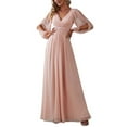 thumbnail image 2 of Lolmot Womens Elegant Sexy V-Neck Long Sleeve Chiffon Dress Grecian Flowy Wrap Maxi Evening Dress Party Dress, 2 of 5