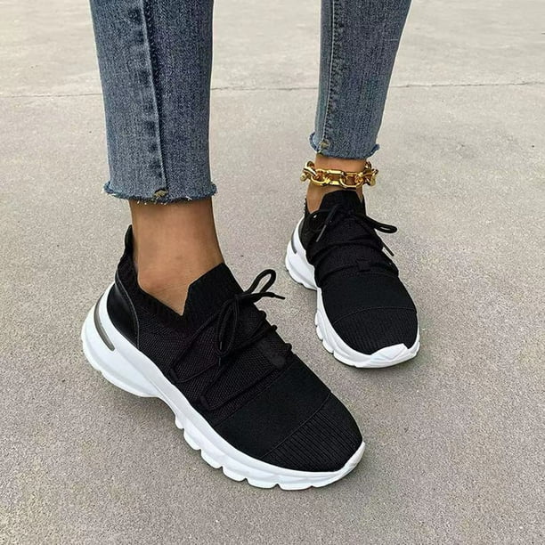 Zapatos de lona informales cómodos y transpirables con puntera redonda para mujer, zapatillas deportivas de tacón plano para exteriores Wmkox8yii shalkjhdk1790