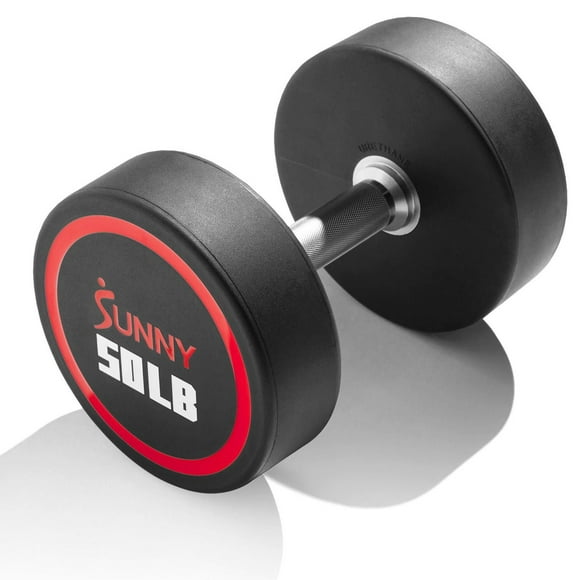Sunny Health & Fitness Premium Polyurethane Commercial Grade Round Dumbbells 50LBS with Diamond Knurled Handle, Durable Strength Training Equipment for Home Gym, Pair