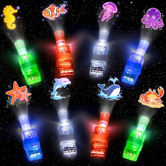 Novelty Place 24 Pcs LED Finger Lights for Kids Party Favors, Ocean Animal Projector Light-Up Toys Gifts, Animal Theme Birthday Party Decorations Supplies, Goodie Bag Fillers, Classroom Prizes
