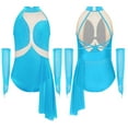 thumbnail image 3 of YiZYiF Girls Shiny Rhinestones Mesh Lyrical Dance Ballet Leotard with Gloves Figure Skating Dress Light Blue 12, 3 of 4