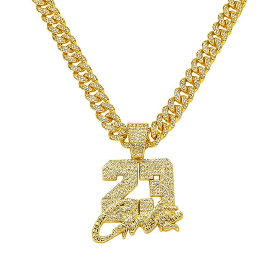Hip Hop Cuban Chains Number 23&Letters Pendant Necklace With 13mm Miami Cuban Chain Iced Out Bling HipHop Necklaces Fashion Jewelry