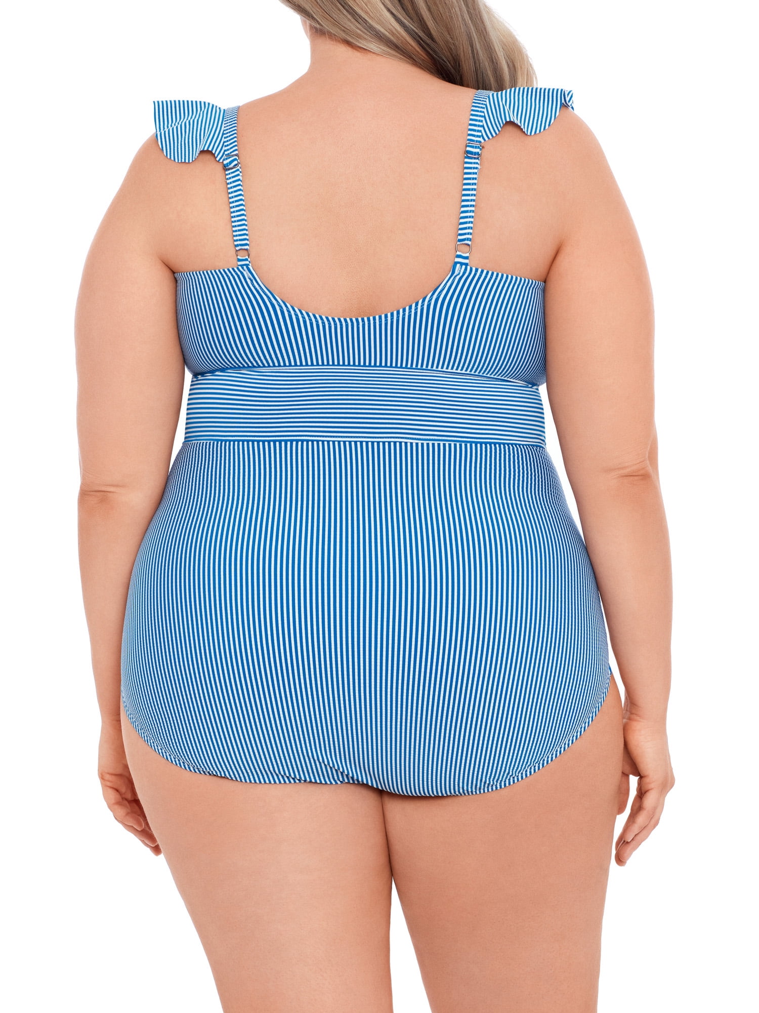 Time and Tru Women’s and Women’s Plus Size Seersucker Stripe One Piece Swimsuit