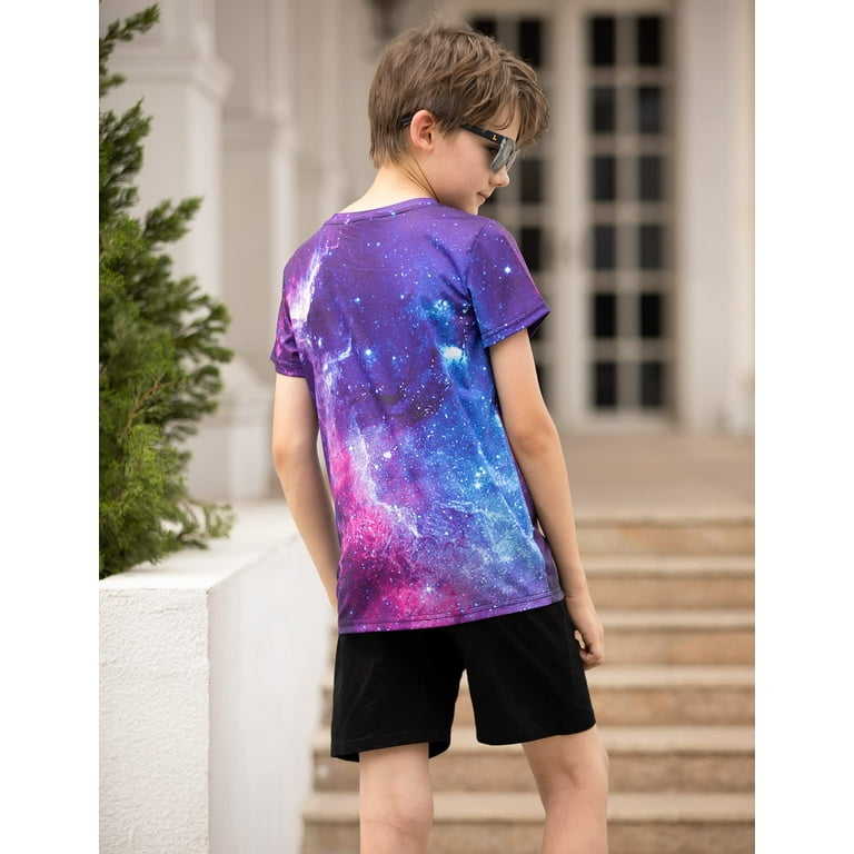 Funnycokid Kids Shirts Boys Size 10 12 Purple Galaxy Girls Space Tshirts Graphic Tee Short Sleeve Casual T Shirt 9 12 Years