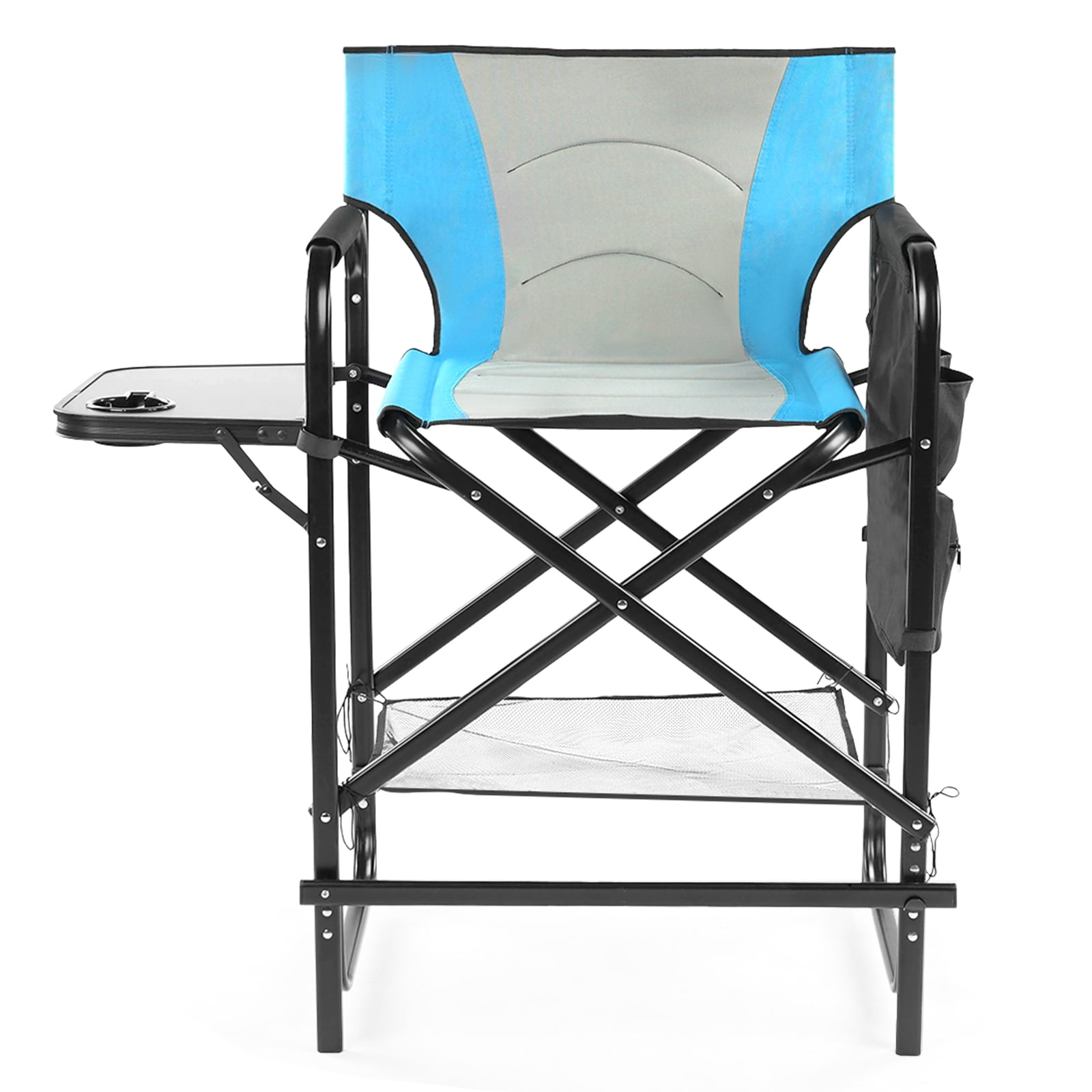 26" Tall Bar-Height Directors Chair with Side Table & Storage Pockets, 265 lbs Capacity Iron Frame Oxford Cloth Portable Chair for Camping Makeup Outdoor Events
