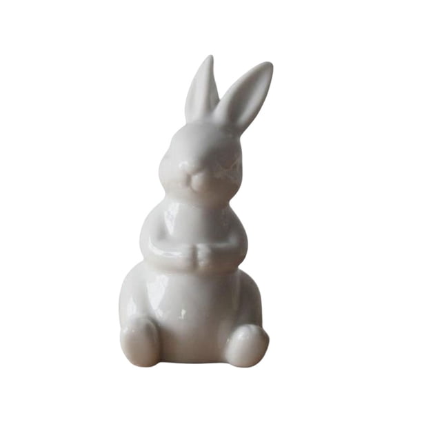 Bewildely Mini figuritas de conejo de cerámica, escultura de dormitorio en miniatura blanca, estatua de estilo moderno para decoración de muebles Decoración Escribe un Bewildely HA077107-01