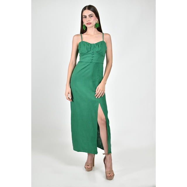 Vestido de lino con abertura Roman Fashion /Juvenil, 02286 (Verde) verde G