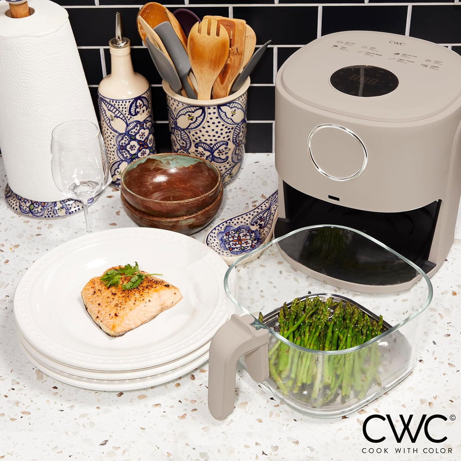 COOK WITH COLOR Air Fryer, 4Qt Glass Air Fryer, Stylish Kitchen Appliance, Sand