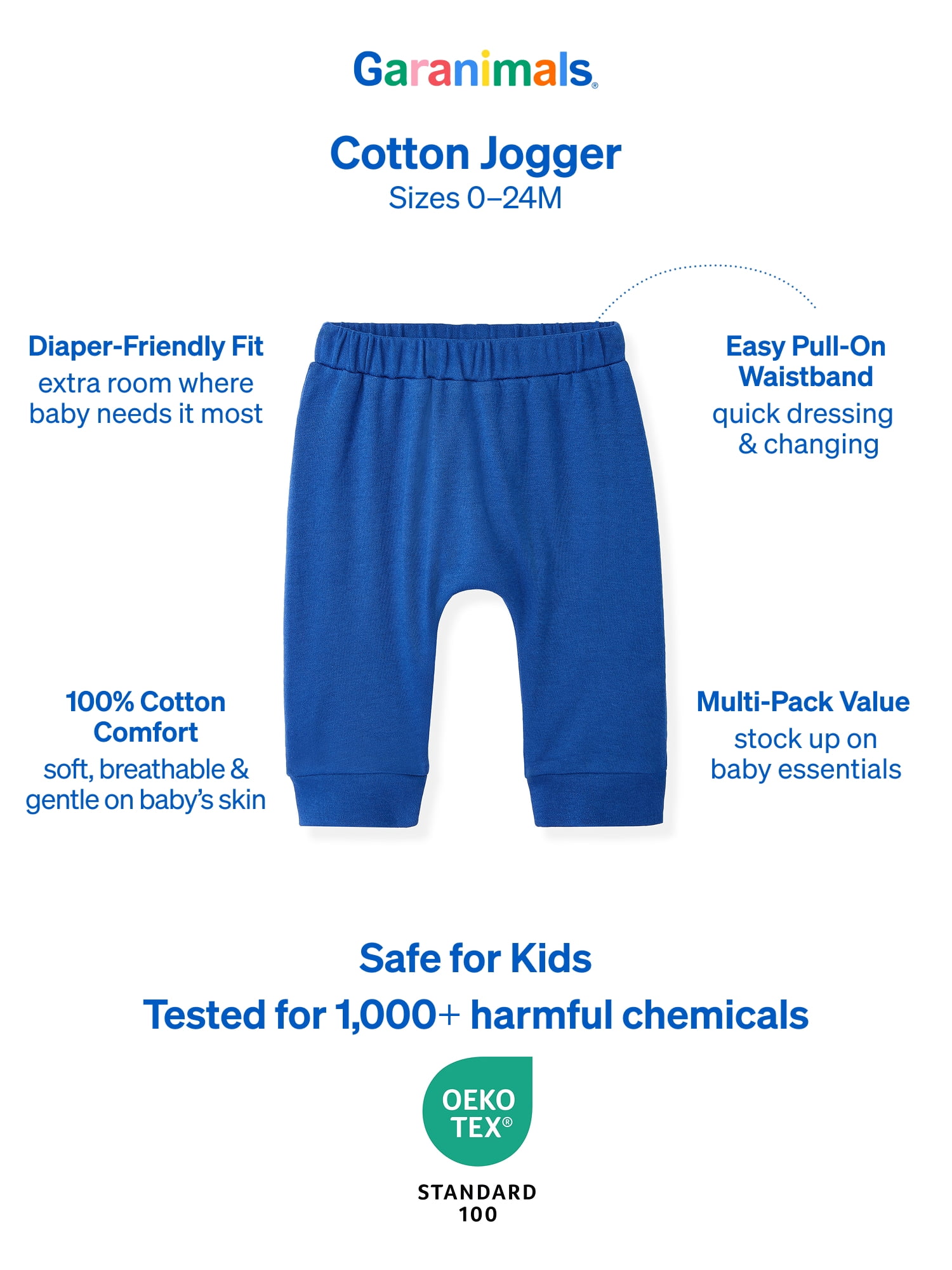 Garanimals Newborn & Baby Boy 100% Cotton Pull-On Jogger Pants, Sizes 0–24M, Single & 4-Pack