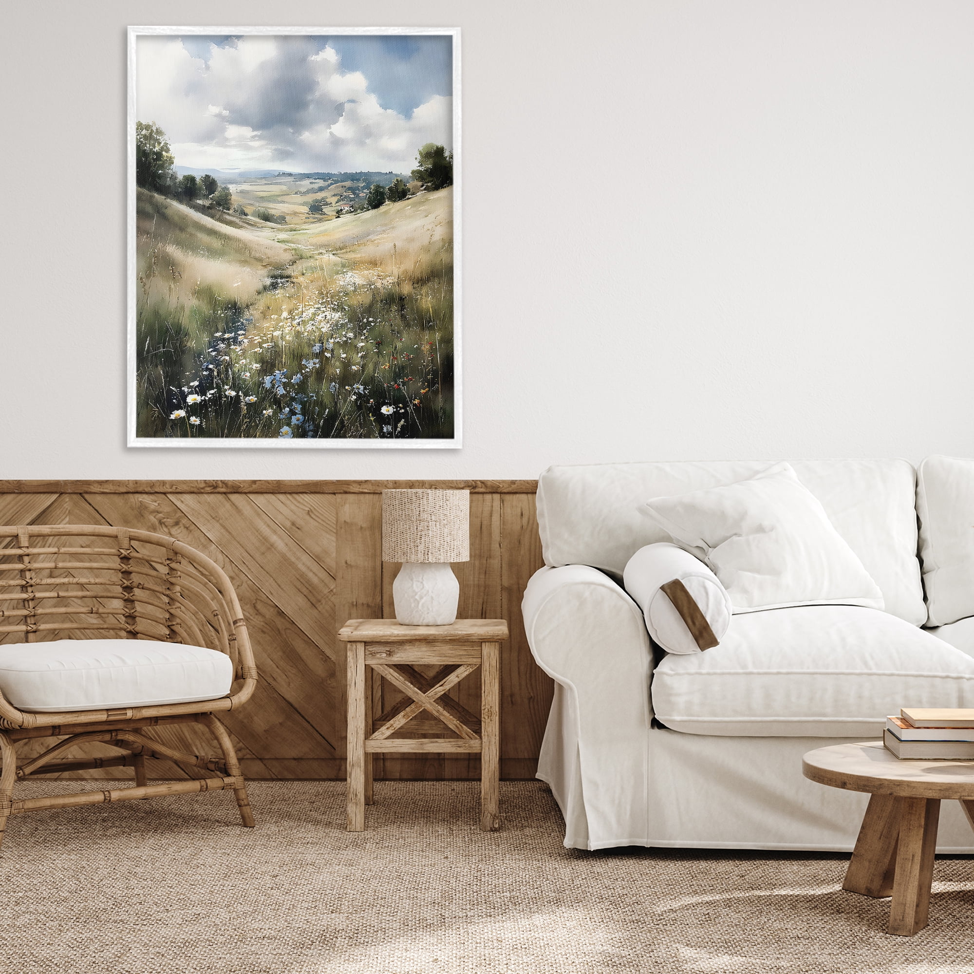Stupell Industries Floral Valley of Wild Daisies White Framed Giclee Art, design by Franklyn Gregory