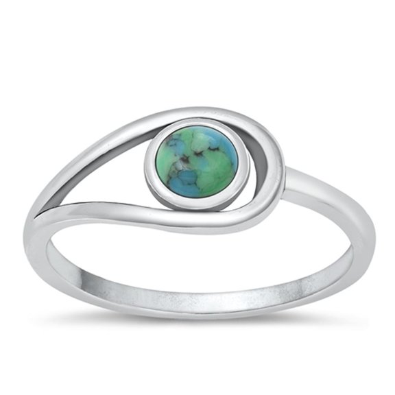 CHOOSE YOUR COLOR Abstract Simulated Turquoise Ring .925 Sterling Silver Band Blue CZ Female Size 8