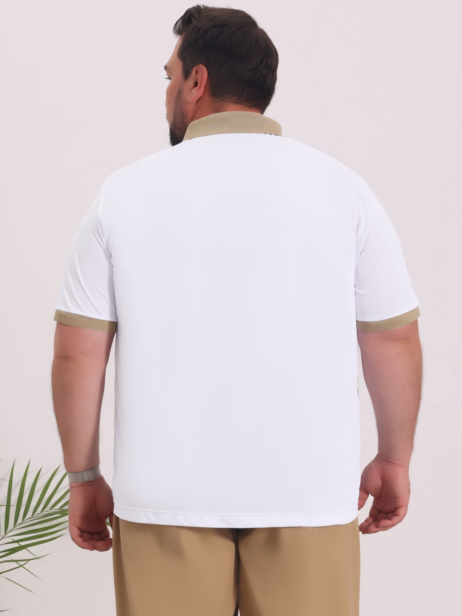 DARING DIVA Men's Contrast Collar Short Sleeves Breathable Polo Shirts 3XL White