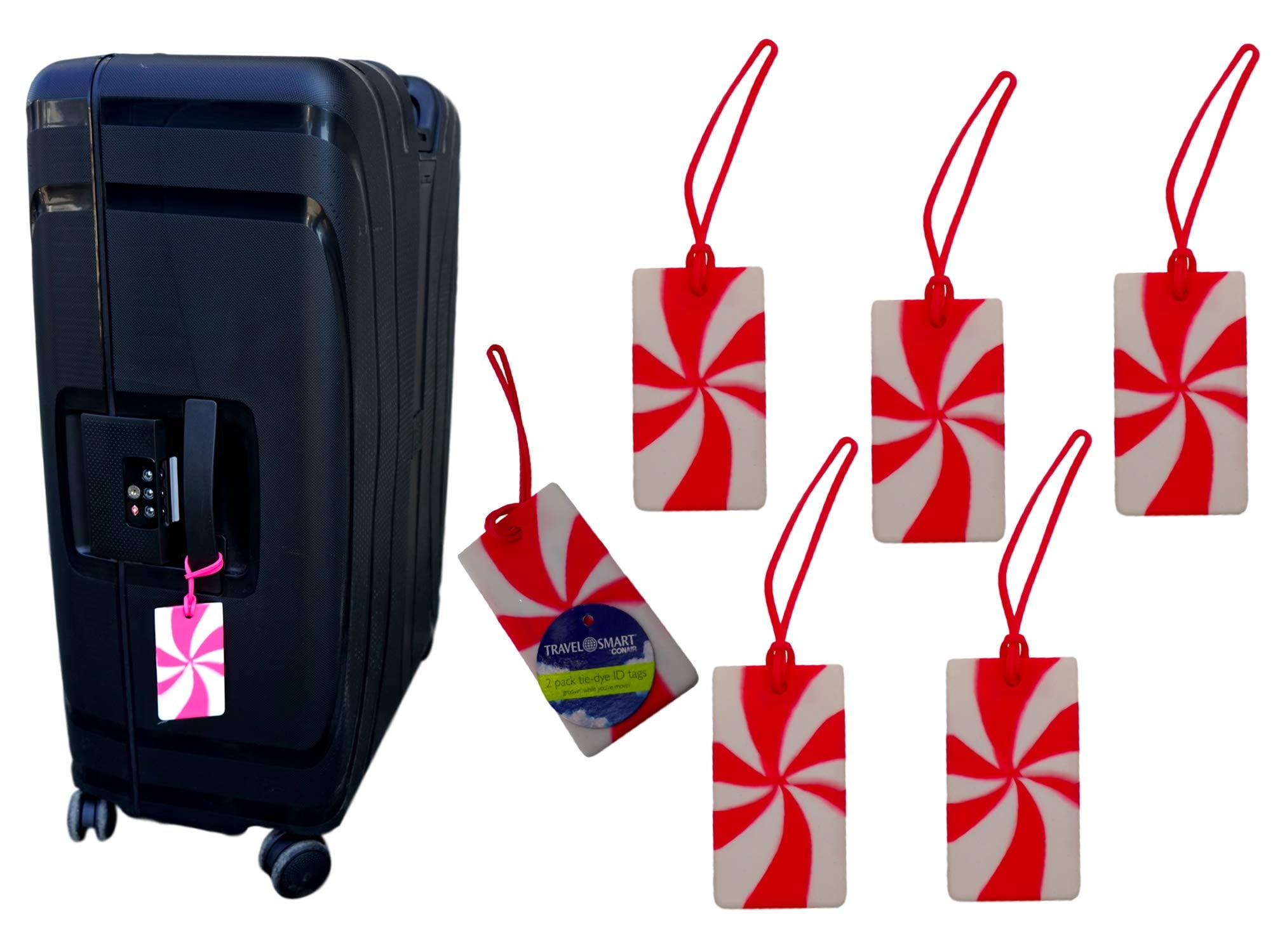 Luggage ID Tags (6 Pack, Pink Swirl, 2 x 4 in) Silicone Durable Travel Suitcase Labels Gym School Bag