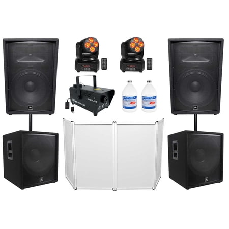 (2) JBL JRX215 1000w 15 DJ P/A Speakers+(2) 18 Subs+Moving Heads+Facade+Fogger