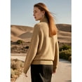 thumbnail image 4 of PAOLA RIBONI Stylish High Polo Neck Pullover with Gold Buttons in Light Beige Medium Relaxed Fit Sweater Crafted for Ultimate Comfort and Versatility, 4 of 9