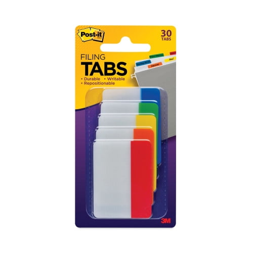 Post-it Solid Color Tabs, 1/5-Cut, Assorted Colors, 2" Wide, 30/Pack, Each