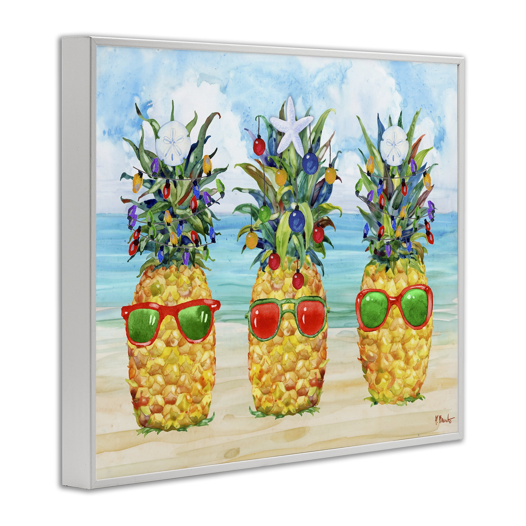 Stupell Industries Christmas Themed Pineapples Holiday Painting White Framed Art Print Wall Art, 14 x 11