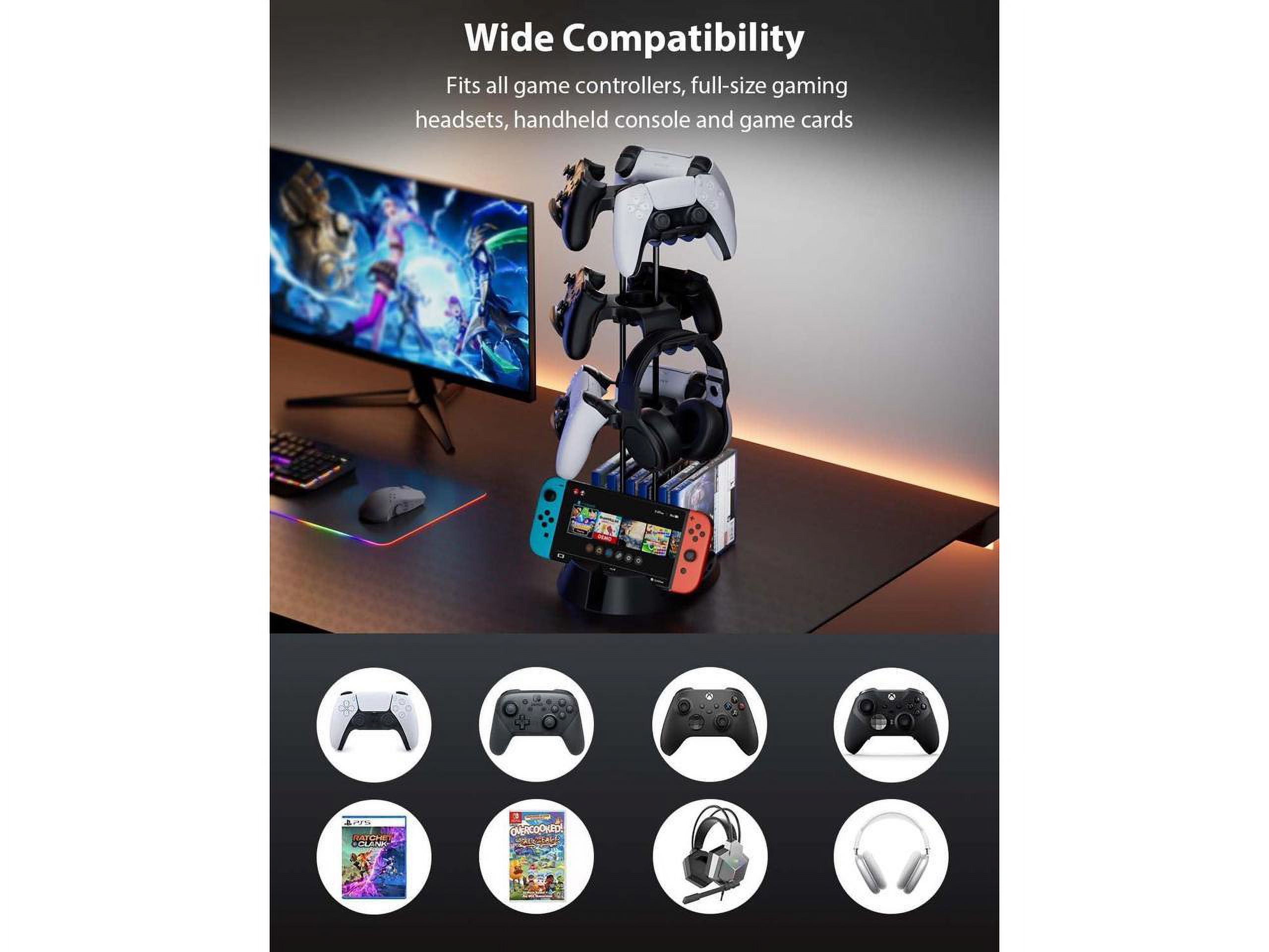 Controller Holder with Organizer Base, 3 Tiers Desk Gaming Controller Headset Stand with Cable Organizer for All Xbox PS4 PS5 Switch Pro Crontroller Gaming Accessories