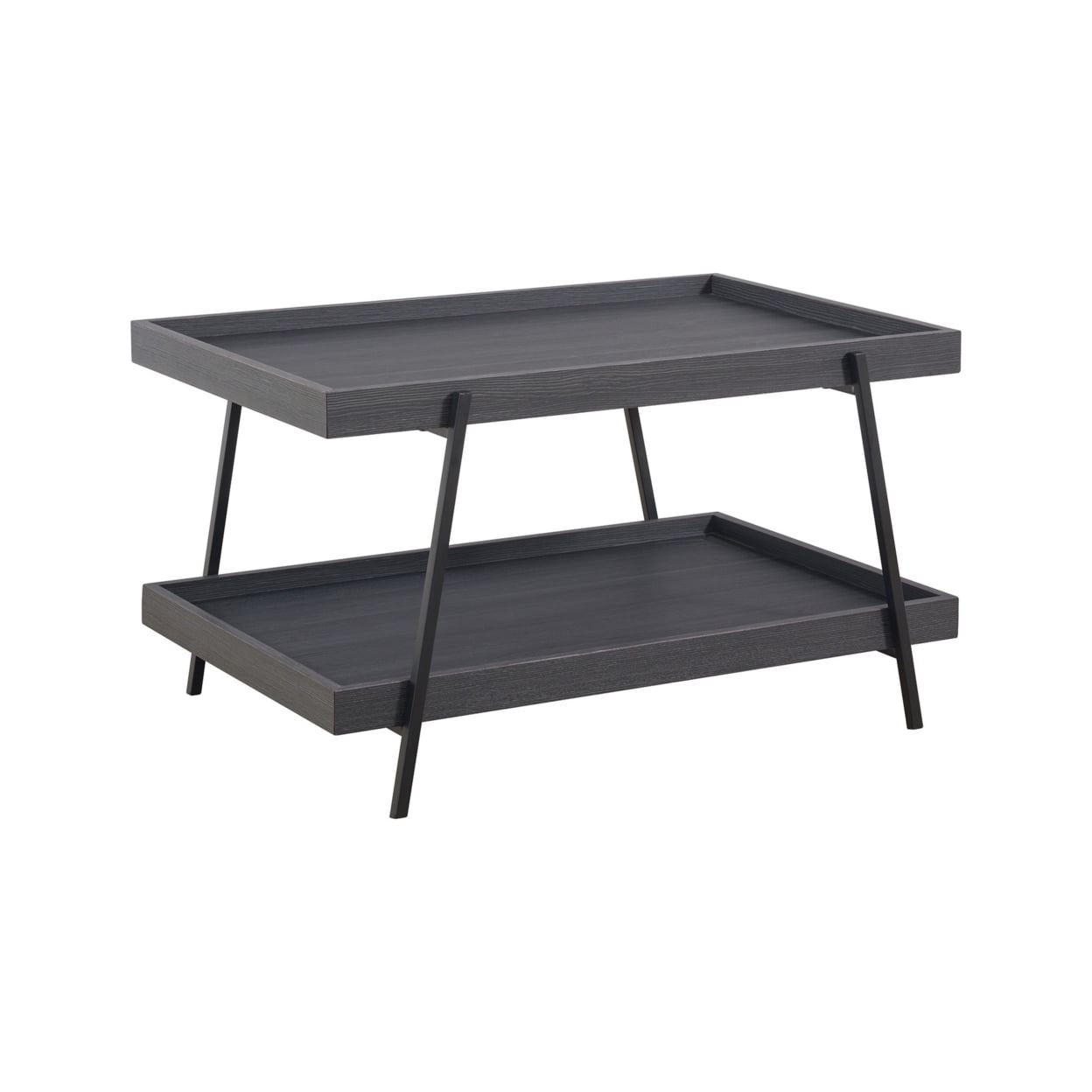 Edan 33 Inch Coffee Table, Tray Top, Two Tier, Bold Jet Black Saltoro